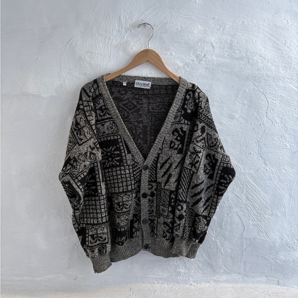 L/XL vintage abstract knit grandpa cardigan - Picture 5 of 15